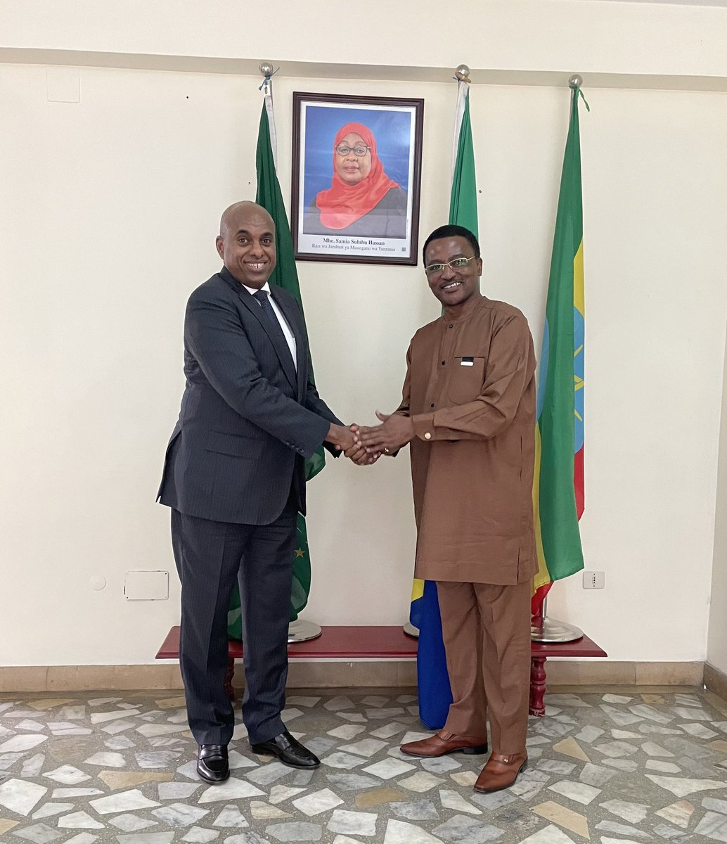 Delighted to be received today by my colleague and brother @InnocentShiyo, Ambassador of 🇹🇿 to  🇪🇹 and PR to the AU and congratulated  him for his Chairmanship of the AUPSC for  the month of May 2024 and had fruitful discussions on bilateral, regional and continental issues.