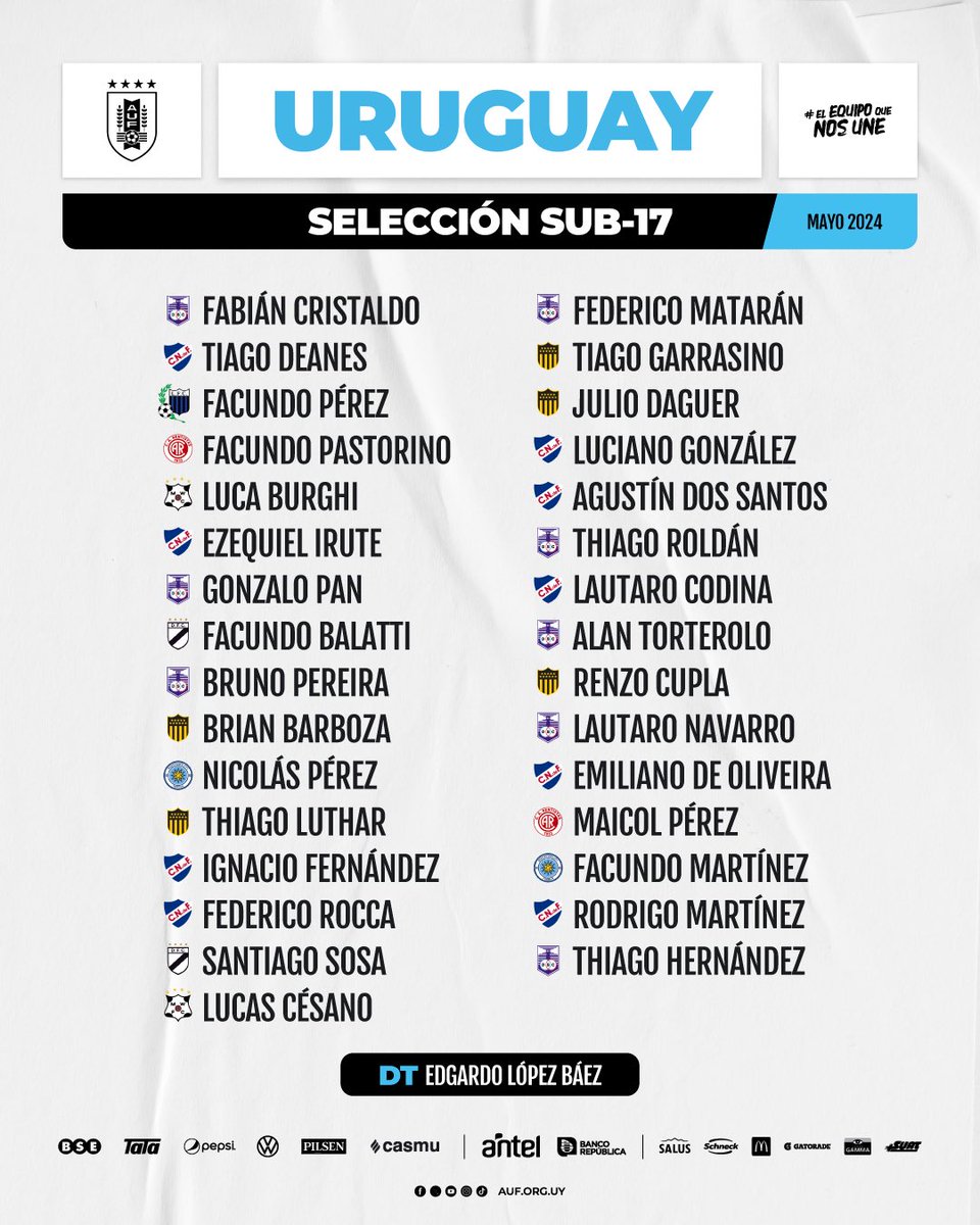 📋 𝗖𝗢𝗡𝗩𝗢𝗖𝗔𝗗𝗢𝗦 𝗦𝗨𝗕-𝟭𝟳 31 futbolistas citados por Edgardo López Báez para la semana que viene. 📌 Entrenarán por la tarde, de lunes a miércoles, en el Complejo #ElEquipoQueNosUne