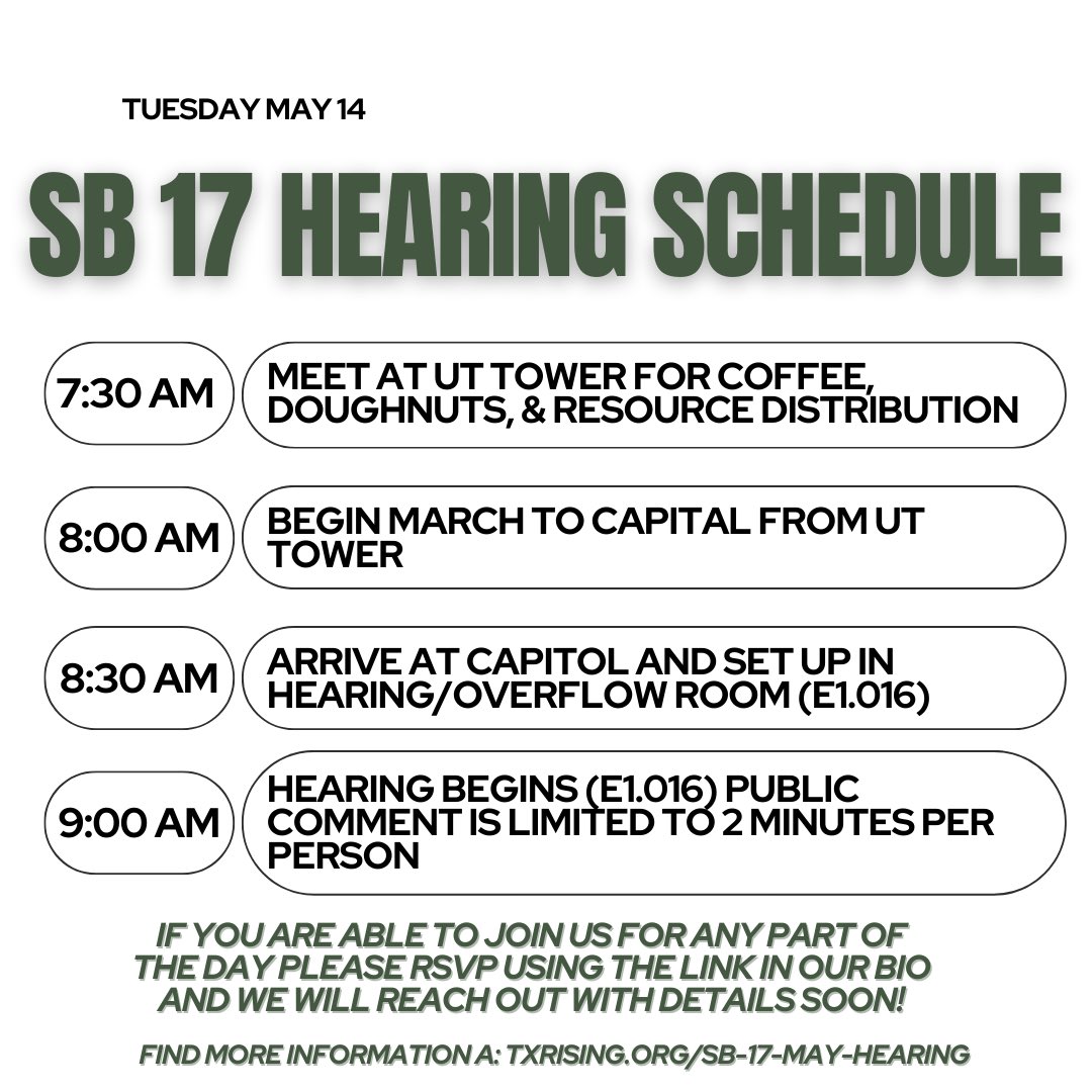 📢Join us on May 14th to march to the capitol and testify at the DEI hearing. Your voice matters!🗣️ 🔗 Sign up by 5 pm TODAY and view the agenda in our bio! #dei #txlege