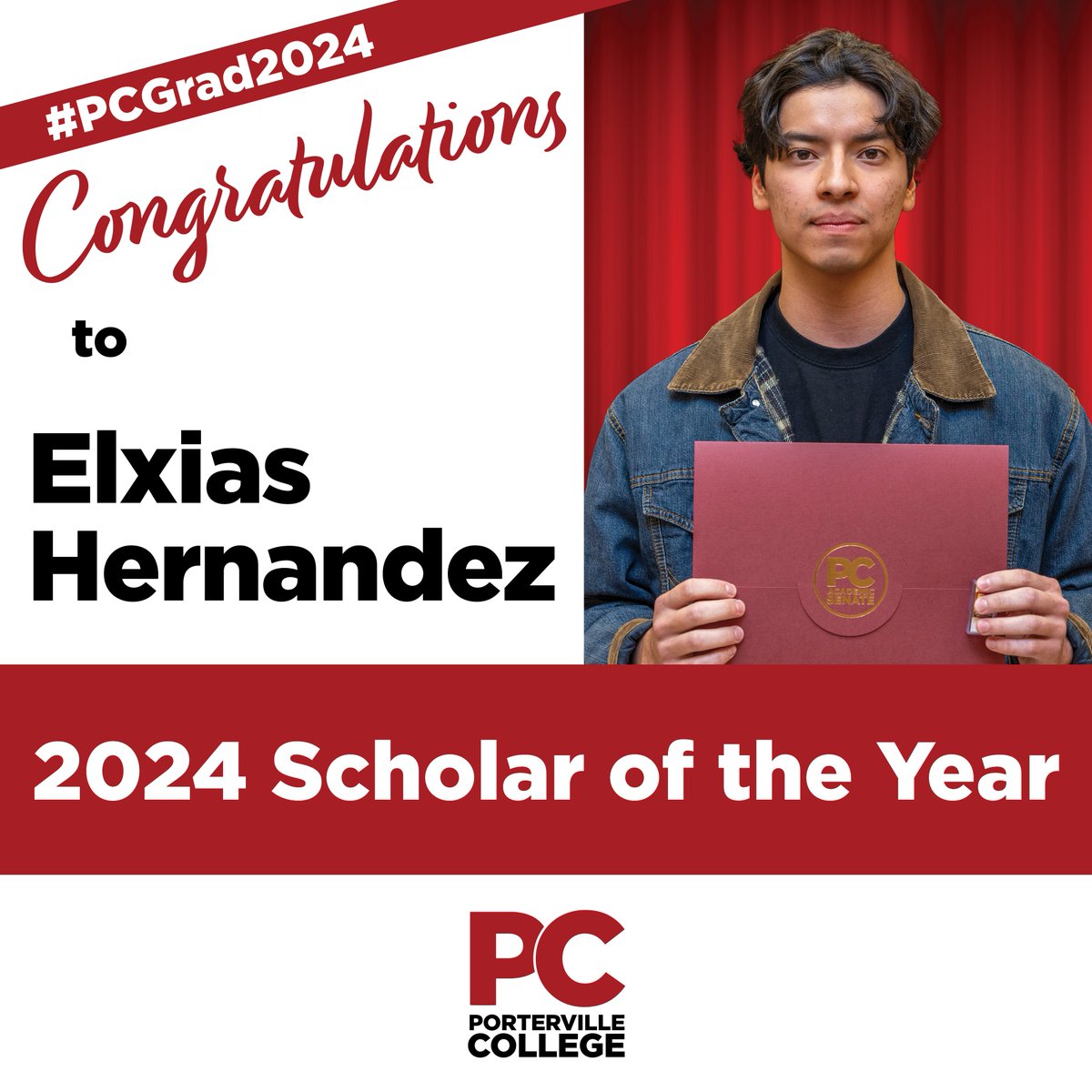 Congratulations to Elxias Hernandez -- 2024 Scholar of the Year! #PCGrad2024 #PCStudentSuccess
