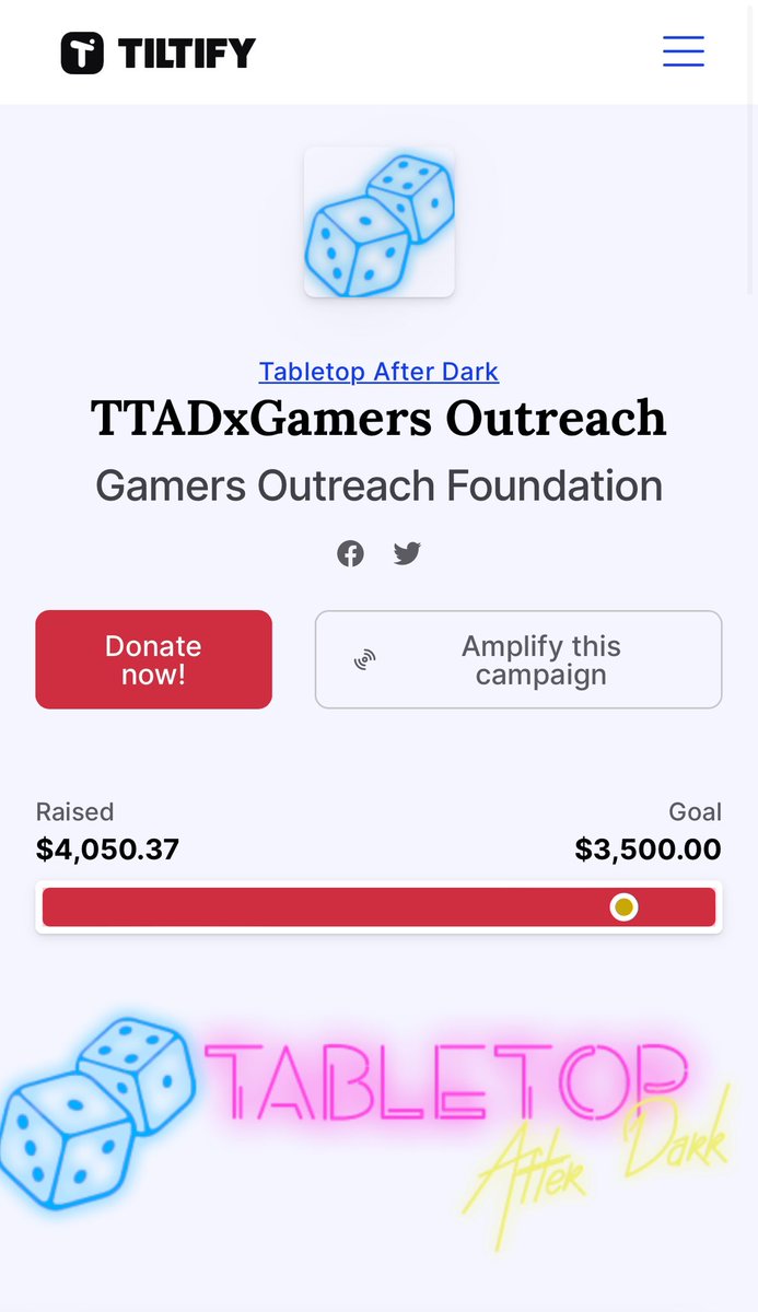 I’m so proud of everyone in Tabletop After Dark. We were able to raise $4050 in support of @GamersOutreach. Thank you to all our amazing friends that donated items for support, and all the incredible folks who donated.