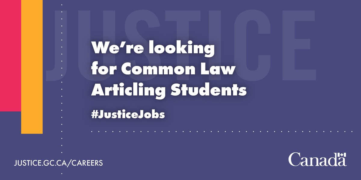 (1/2)🚨 Common law students: are you looking for a common law articling opportunity where you’ll make a real difference?

#CanadasLegalTeam is now recruiting for 2025-2026 articling positions. Learn more and apply today! emploisfp-psjobs.cfp-psc.gc.ca/psrs-srfp/appl…
#JusticeJobs #GCJobs