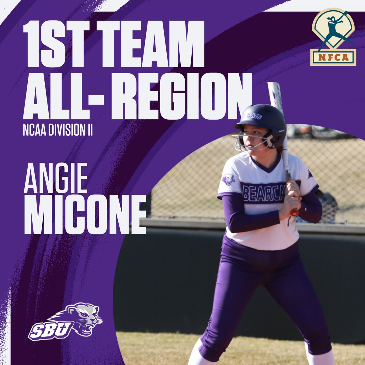 ‼️ALL-REGION‼️ FRESHMAN Angie Micone earns @NFCAorg 1st Team All-Region award!! @SBUbearcats_SB first since 1988!! Way to go Angie!! #RollCats @GLVCsports