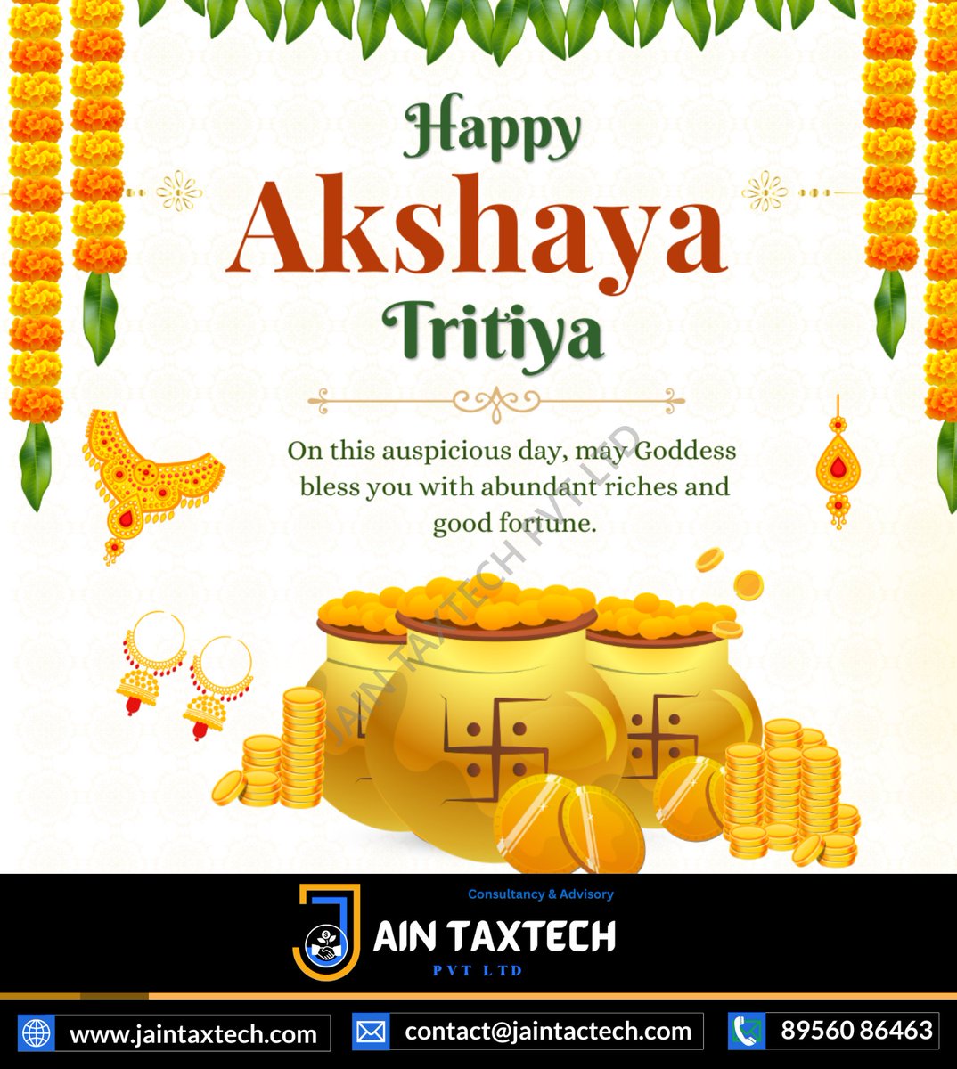 Happy Akshaya Tritiya! 🌟🪔 Wishing You Prosperity, Success, and Abundance on this Auspicious Day. Jain TaxTech Sends Warm Greetings on Akshaya Tritiya! 🎉🌺 #AkshayaTritiya #Prosperity #Abundance #JainTaxTech #AccountingServices #TaxConsultants #BookkeepingServices