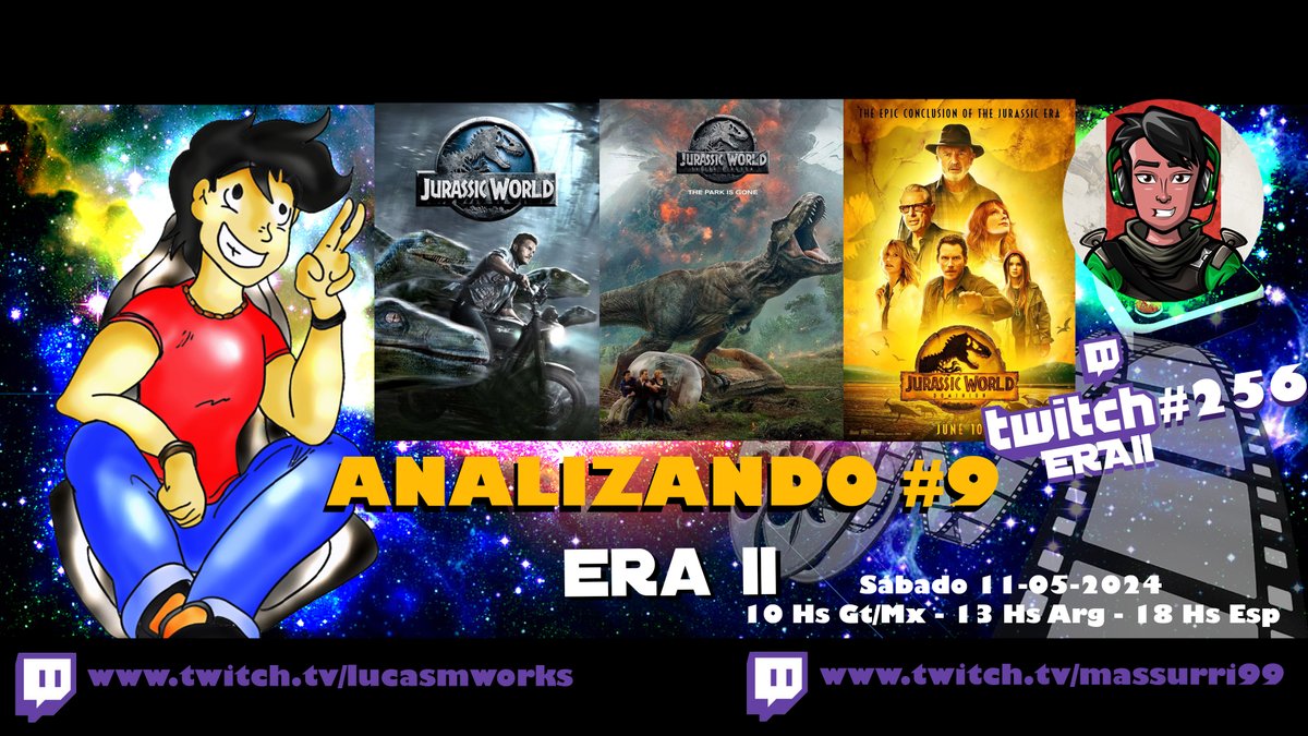 Heyyy chicos !!! como lleváis ese jueves??? preparad las palomitas de maíz 🍿🍿🍿 porque éste sábado charlaremos y analizaremos la trilogía de Jurassic World junto a @Massurri99 especialista de la saga. os vemos allí guapos 🤗✨