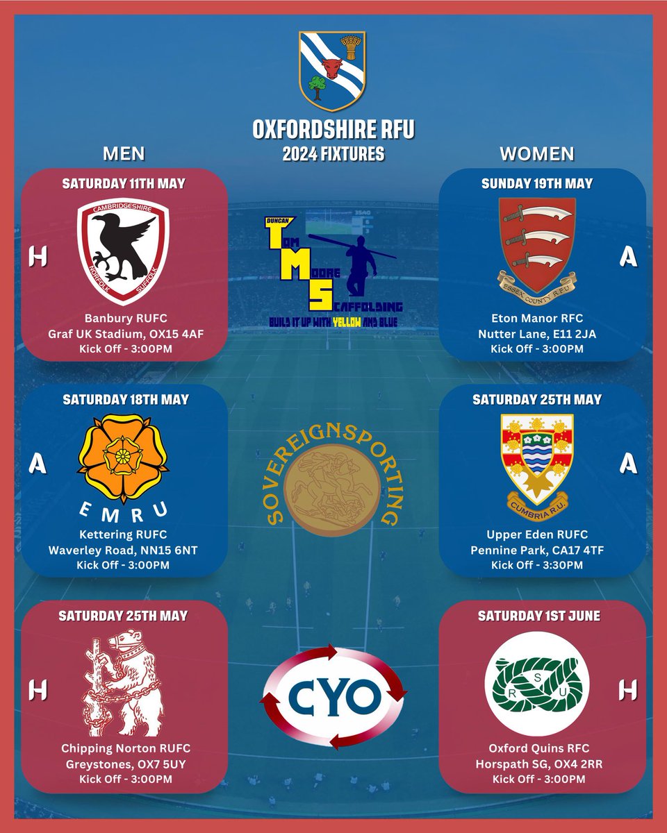 Here are our adult county matches. Come on Ox! First chance for home county action is ⁦@BanburyRUFC⁩ on the 11th.