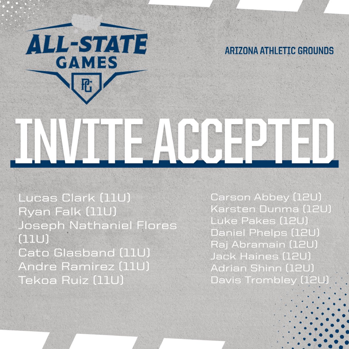 PG_FourCorners's tweet photo. More 11U and 12U players who will be attending the Arizona All-State Games! We look forward to seeing everyone compete in June. 

#perfectgame #pgyouthbb #pgaz https://t.co/rAUJdNM4Mt