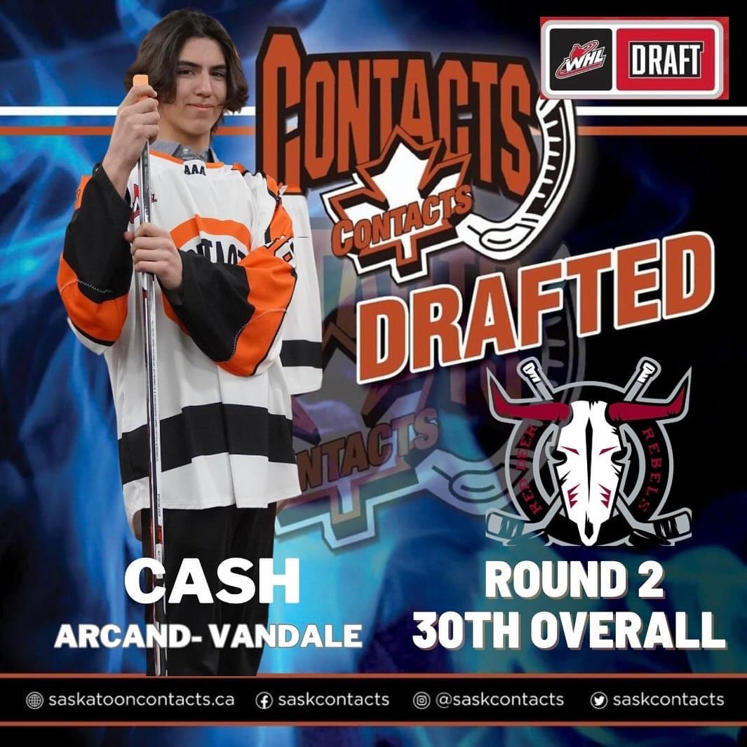 Congratulations to Cash Arcand-Vandale on being selected 30th overall by the @rdrebels in today’s WHL Prospects Draft! @cash_1117 Exciting times ahead! Enjoy the moments and congrats again from the Contact’s organization! #contactshockey #whldraft #whlprospect