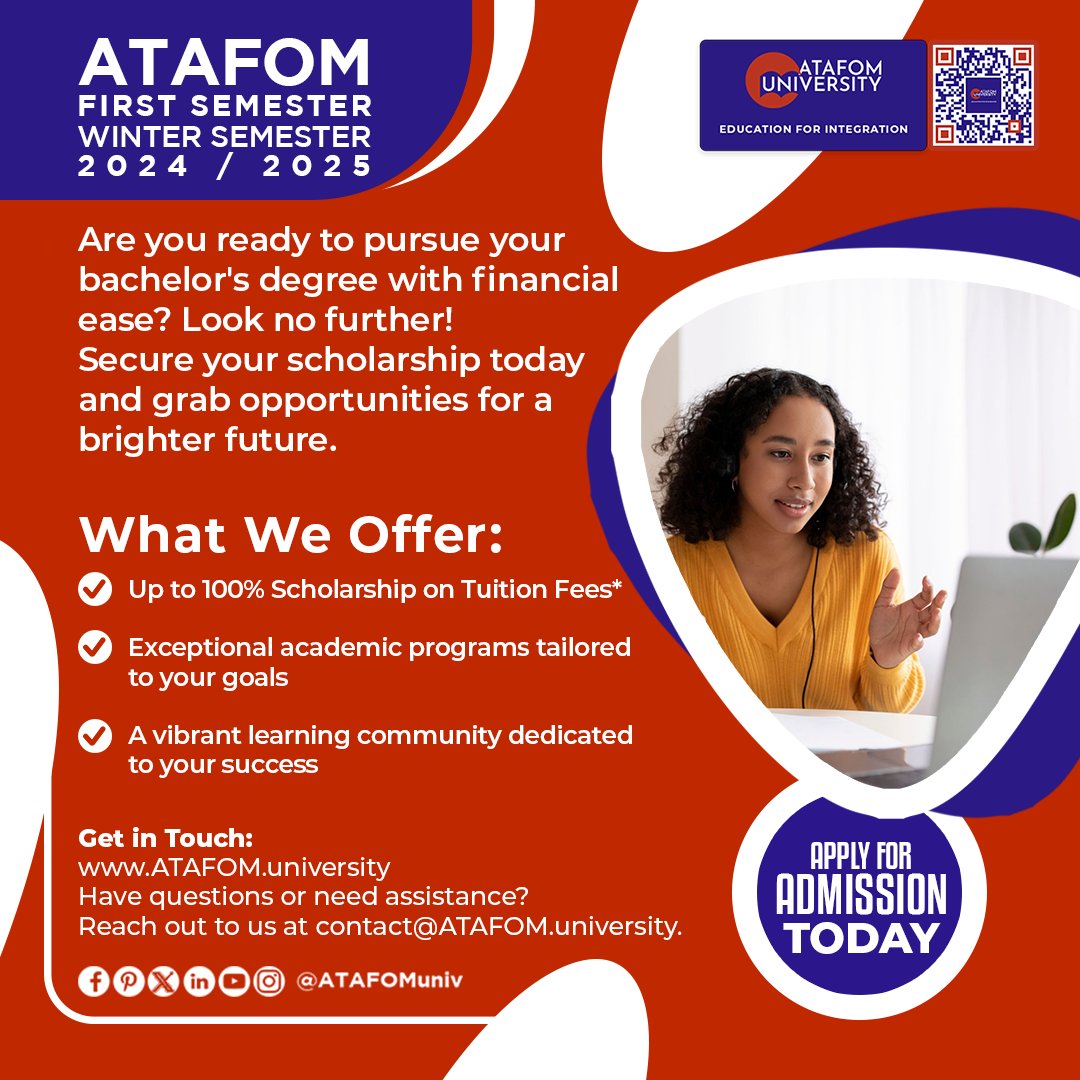 We make it simple for you to learn new things while reaching your objectives!

ATAFOM University is now accepting applications. Apply Immediately!

#onlinecampus #ATAFOMonlinecampus #onlinelearning #Learning #Education #Student #inspiration #bachelorcourses #education #university