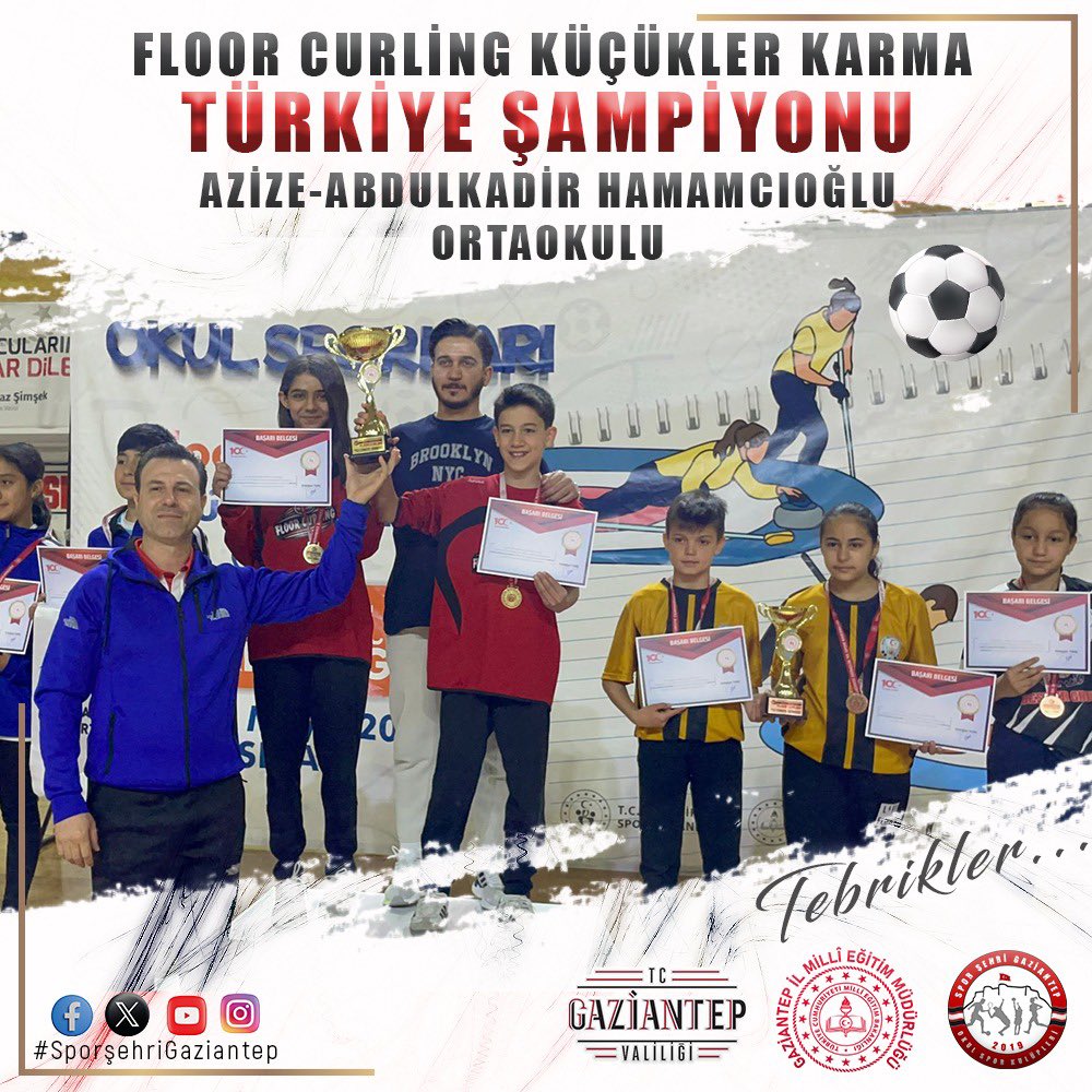 spor şehri gaziantep (@sporsehrigantep) on Twitter photo Okul Sporları kapsamında Sivas İl’inde düzenlenen Floor Curling Küçükler Karma Türkiye Finallerin de İlimizi temsil eden Azize-Abdulkadir Hamamcıoğlu Ortaokulu Türkiye Şampiyonu olmuştur.
Emeği geçenleri tebrik ediyoruz👏
#sporşehrigaziantep
<a href="/kemalcebervali/">Kemal Çeber</a>
<a href="/yasintepe/">Yasin TEPE</a> Okul Sporları kapsamında Sivas İl’inde düzenlenen Floor Curling Küçükler Karma Türkiye Finallerin de İlimizi temsil eden Azize-Abdulkadir Hamamcıoğlu Ortaokulu Türkiye Şampiyonu olmuştur.
Emeği geçenleri tebrik ediyoruz👏
#sporşehrigaziantep
<a href="/kemalcebervali/">Kemal Çeber</a>
<a href="/yasintepe/">Yasin TEPE</a>