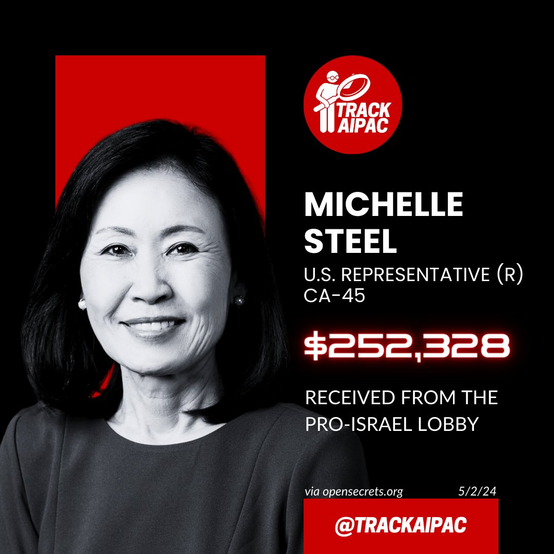@RepSteel AIPAC is Michelle Steel's all-time top contributor. The representative is COMPROMISED. #RejectAIPAC
