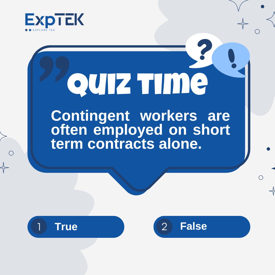 🚀 Let's put your knowledge to the test! Take our Contingent Worker Quiz to discover how well you know the ever-changing world of interim workers. Don't be shy; post your answers below and let's start some interesting conversations! 💬 #ContingentWorkers #QuizTime #EngageWithUs