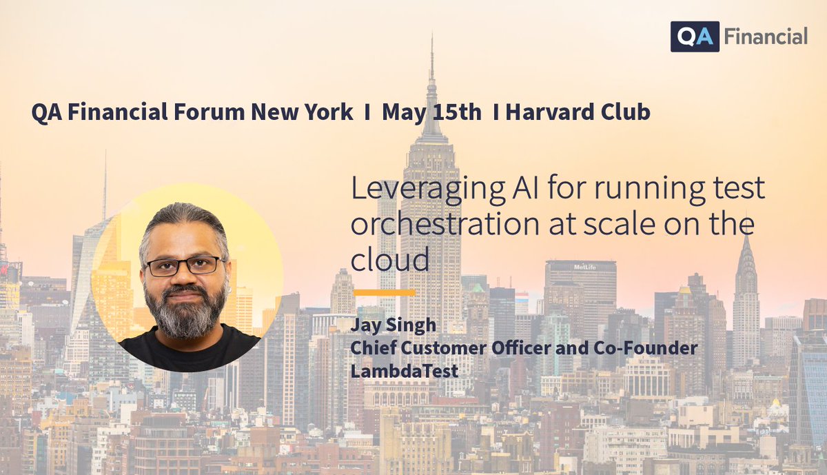 Navigate the complexities of AI in finance with @Jay_0687, Chief Customer Officer and Co-Founder, LambdaTest at the QA Financial Forum - New York 2024.🚀 Explore ➡️ tinyurl.com/wctjkhc8 @QA_financial #LambdaTestYourApps #SoftwareTesting #AI #QualityAssurance