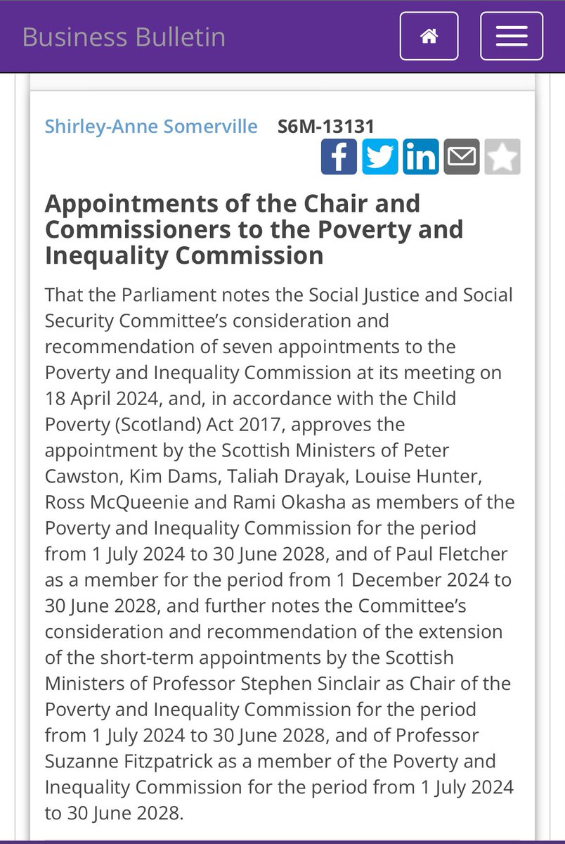 Delighted to be appointed to the Poverty and Inequality Commission @povinequalscot, following formal approval by @ScotParl. Looking forward to joining other commissioners in providing independent advice to Scottish Ministers on poverty and inequality progress.