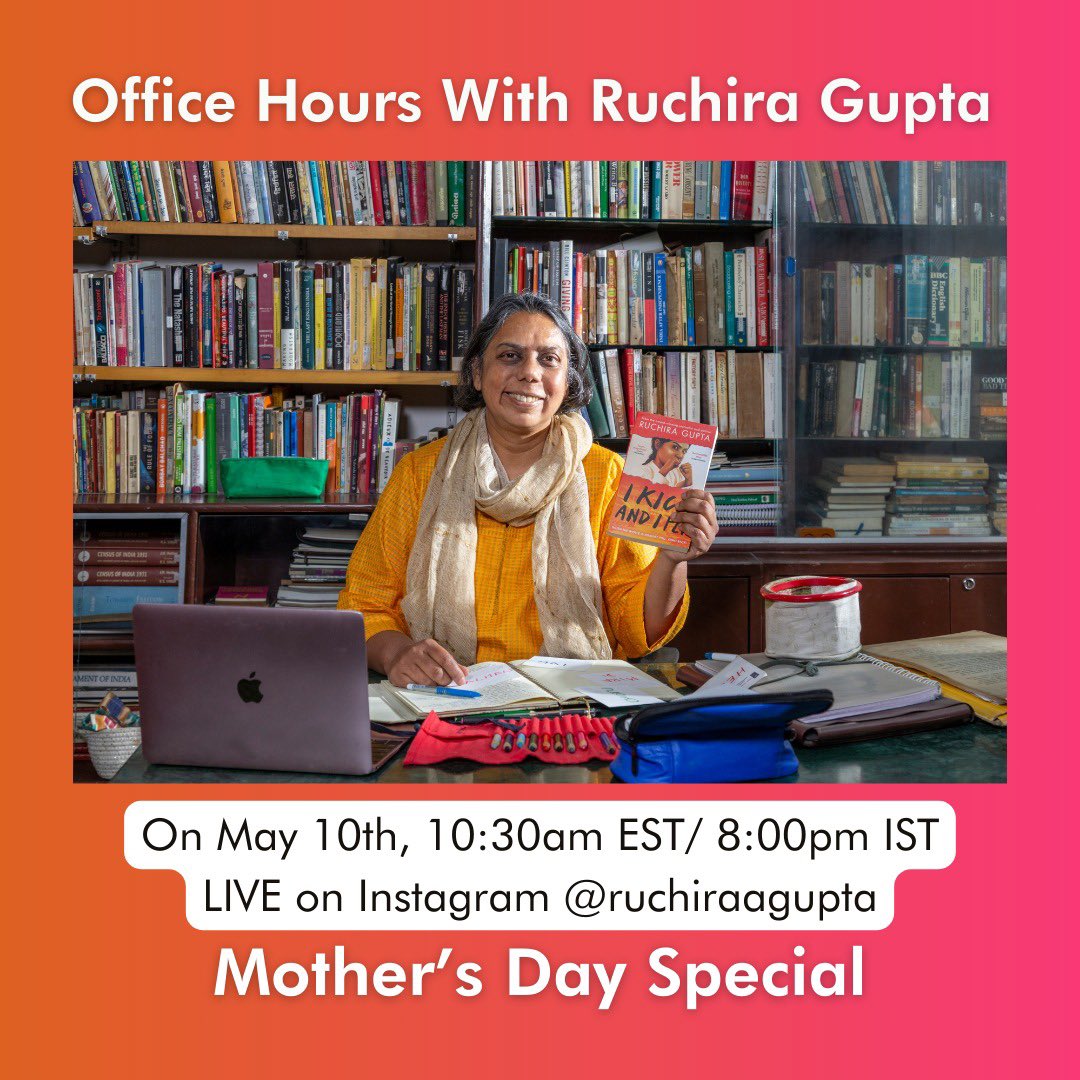 This week’s office hours honor the incredible resilience of mothers. What impact does a mother’s courage have on her child’s future? Join me on May 10 at 10:30 AM EST on Instagram Live instagram.com/ruchiraagupta as we discuss how mothers in my NGO @apneaap fight sex-trafficking.