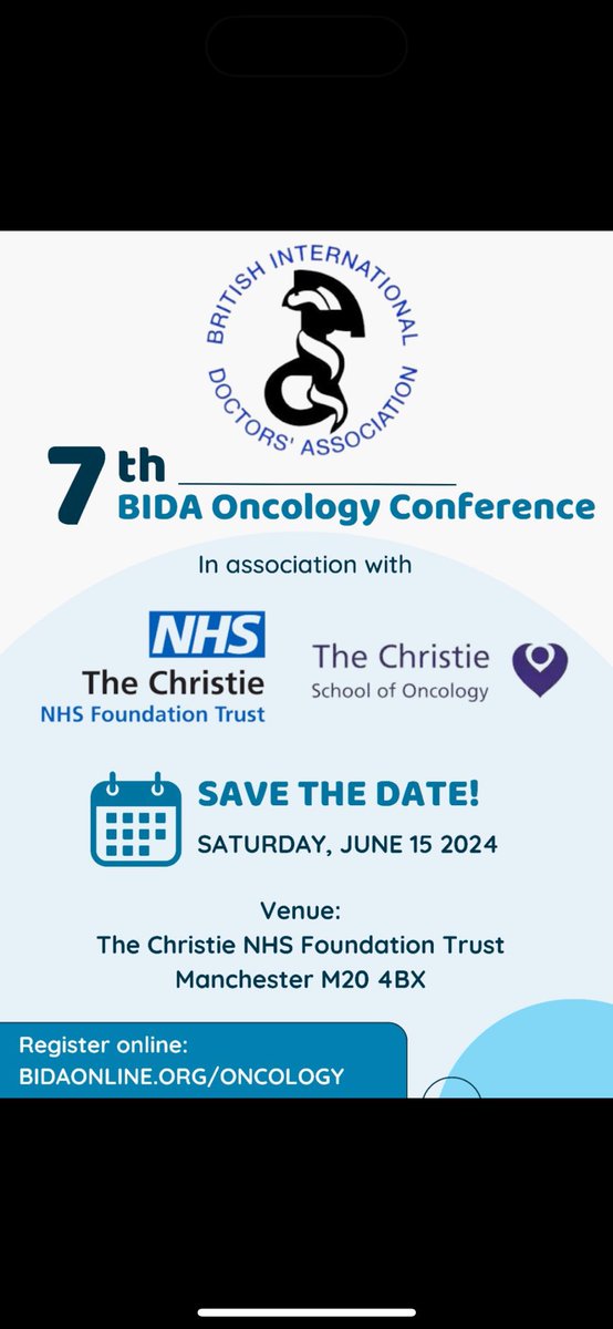 BIDA (@bidauk) on Twitter photo 🚨SAVE THE DATE🚨
We are delighted to announce the 7th BIDA Oncology Conference in partnership with <a href="/TheChristieNHS/">The Christie NHS</a>
A great lineup of speakers! Register to secure your place at bidaonline.org/oncology
Abstract submission: office@bidaonline.org 🚨SAVE THE DATE🚨
We are delighted to announce the 7th BIDA Oncology Conference in partnership with <a href="/TheChristieNHS/">The Christie NHS</a>
A great lineup of speakers! Register to secure your place at bidaonline.org/oncology
Abstract submission: office@bidaonline.org