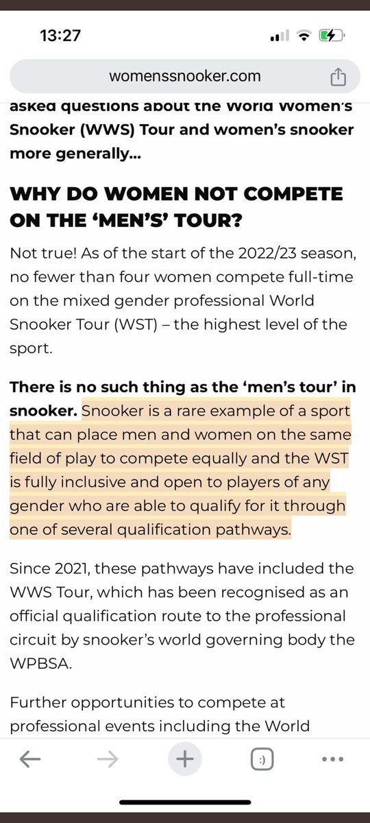 Mixed Gender Tour? Exactly like the Women's then? 🤣🤣 How do you place men & women on a level playing field? Only 1 woman has evev made a 147 break In history!! Give your heads a wobble @sharrond62 @fairplaywomen @SexMattersOrg @Riley_Gaines_