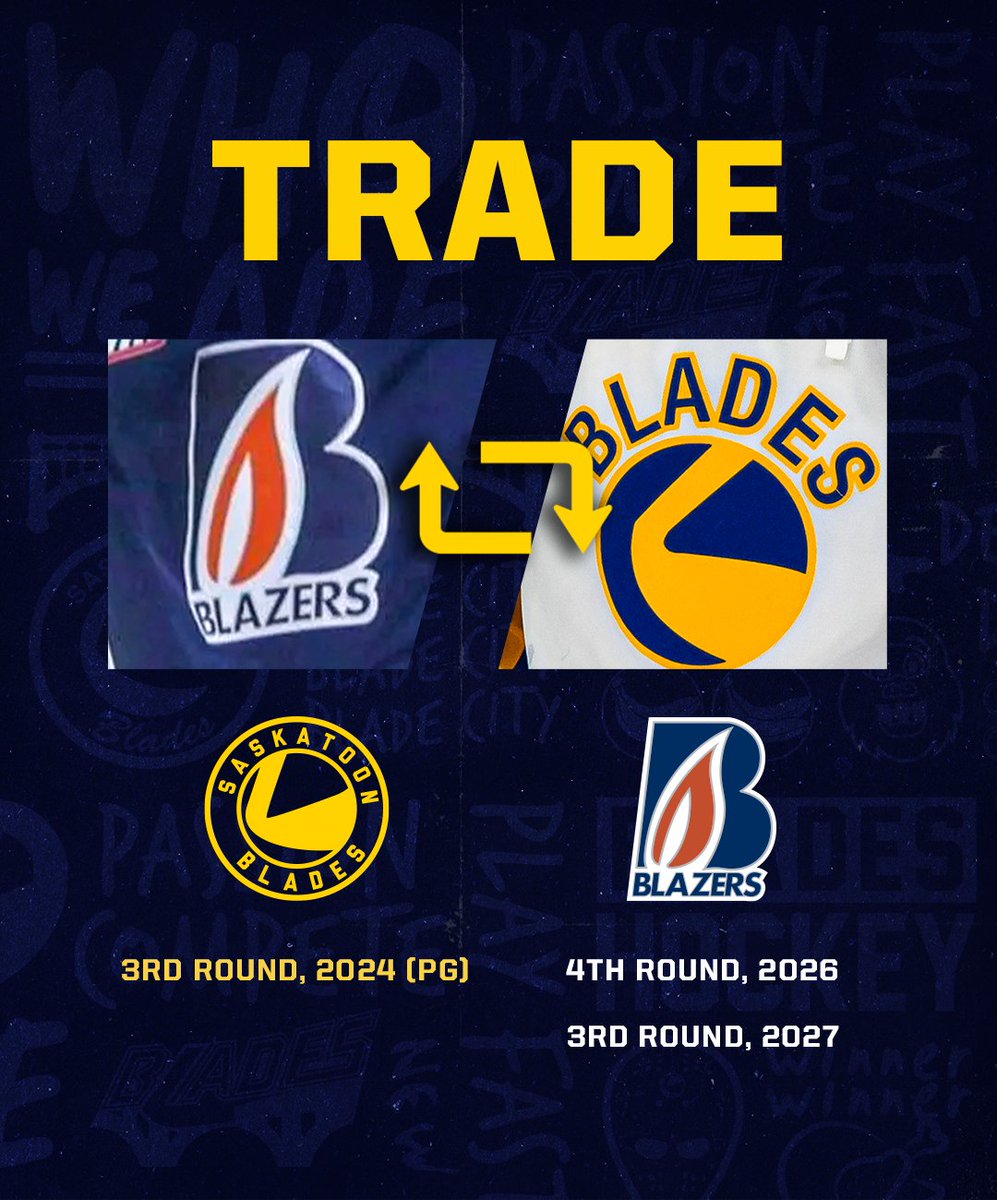 TRADE 🚨 The Blades swapped picks with the Kamloops Blazers during the 2024 @TheWHL Prospects Draft DETAILS 📰 | tinyurl.com/4327ydez