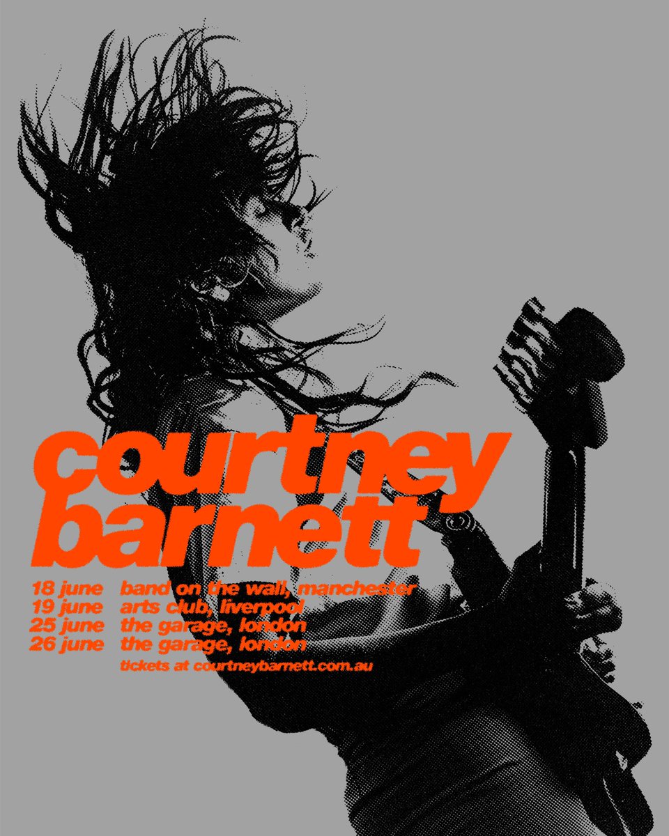 Courtney Barnett (@courtneymelba) on Twitter photo Added some intimate headline shows in Manchester, Liverpool and London in June while we're in town opening for <a href="/foofighters/">Foo Fighters</a> ! 🧡 Headline tickets on sale 9am BST Friday 10th May at courtneybarnett.com.au
Poster by Sebi White & photo by <a href="/poonehghana/">Pooneh Ghana</a> Added some intimate headline shows in Manchester, Liverpool and London in June while we're in town opening for <a href="/foofighters/">Foo Fighters</a> ! 🧡 Headline tickets on sale 9am BST Friday 10th May at courtneybarnett.com.au
Poster by Sebi White & photo by <a href="/poonehghana/">Pooneh Ghana</a>