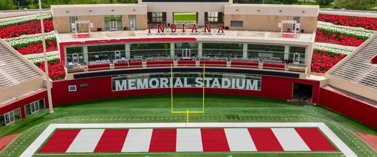 New Era, New Traditions. 🔴 Candy stripe end zones 🔴 Flowers in the corners of the south end zone #CandyStripeTheRock #iufb