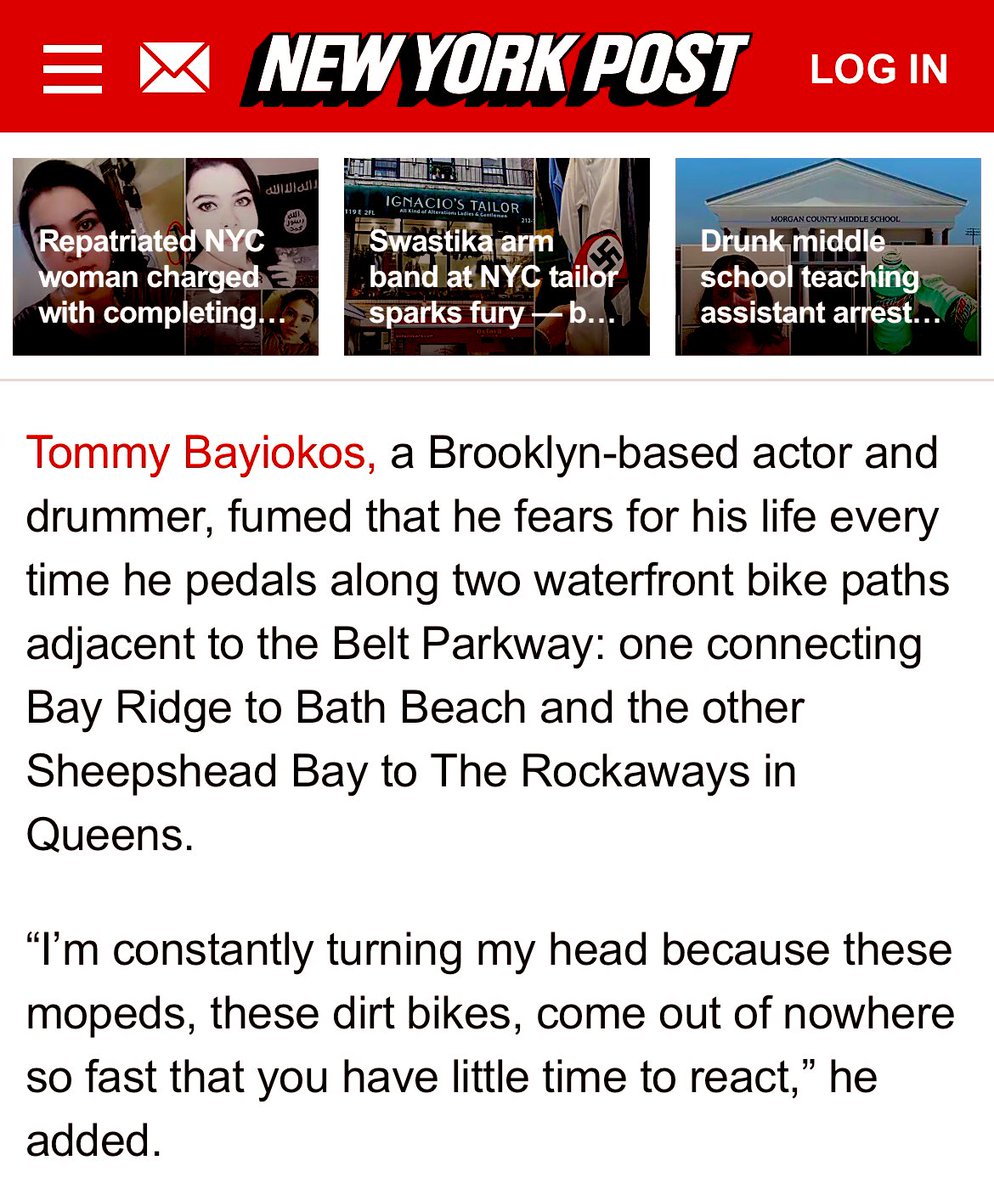 TommyBayiokos's tweet photo. Great throwback mention from 2yrs ago, - hopefully this problem rectified for my biking trail season….✨🇺🇸🎬 @nypost @JohnQuaglione #ThrowbackThursday #Biking #TommyBayiokos #ActorNYC @NMalliotakis @JCats2013 #DrumAce #Tv #Film #Theatre @stratism https://t.co/Excx9UCrZg