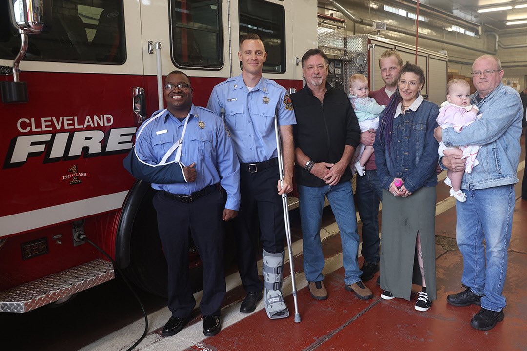 Today @ClevelandFire hosted a rescue reunion for hero civilian John Stickovich, the baby he rescued from a fire, and the firefighters who responded! ⬇️Check out the story below.⬇️