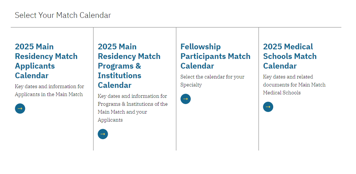 The 2025 Main Residency Match calendars have been updated on the #NRMP website! We have specific calendars for each type of #Match2025 participant - applicants, medical schools, and programs/institutions. Check out this helpful resource at: ow.ly/xhTO50RAhjZ. #MedEd