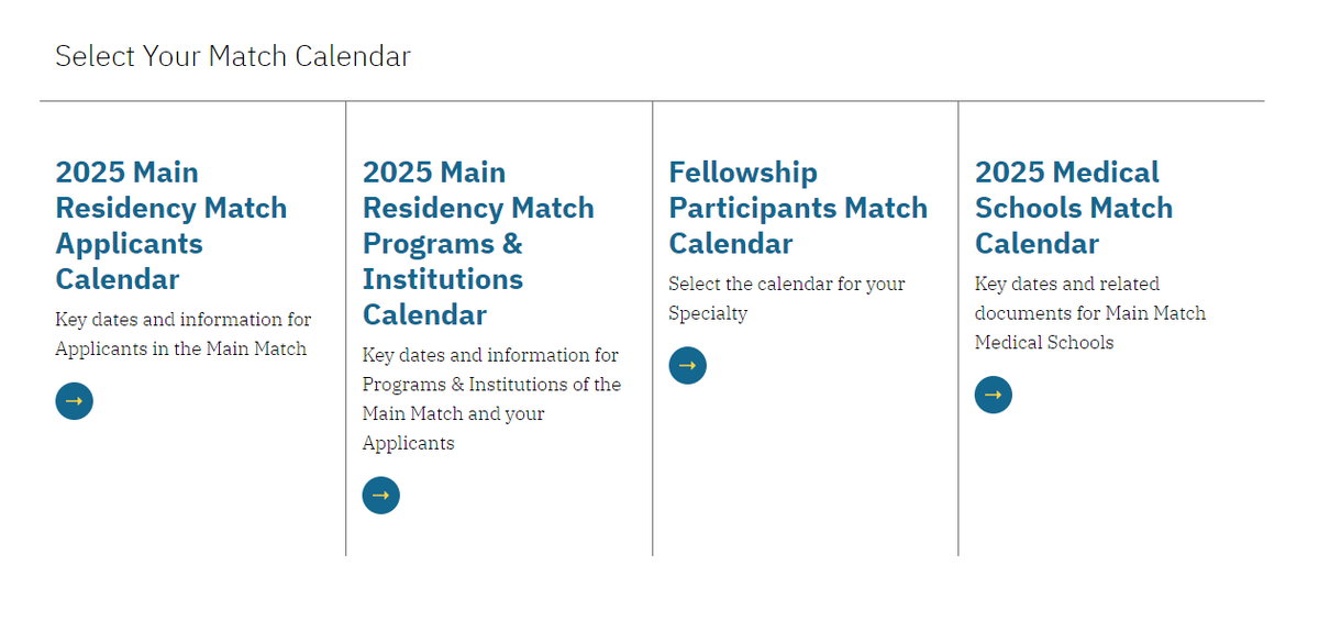 The 2025 Main Residency Match calendars have been updated on the #NRMP website! 

We have specific calendars for each type of #Match2025 participant - applicants, medical schools, and programs/institutions. 

Check out this helpful resource at: ow.ly/xhTO50RAhjZ. 

#MedEd