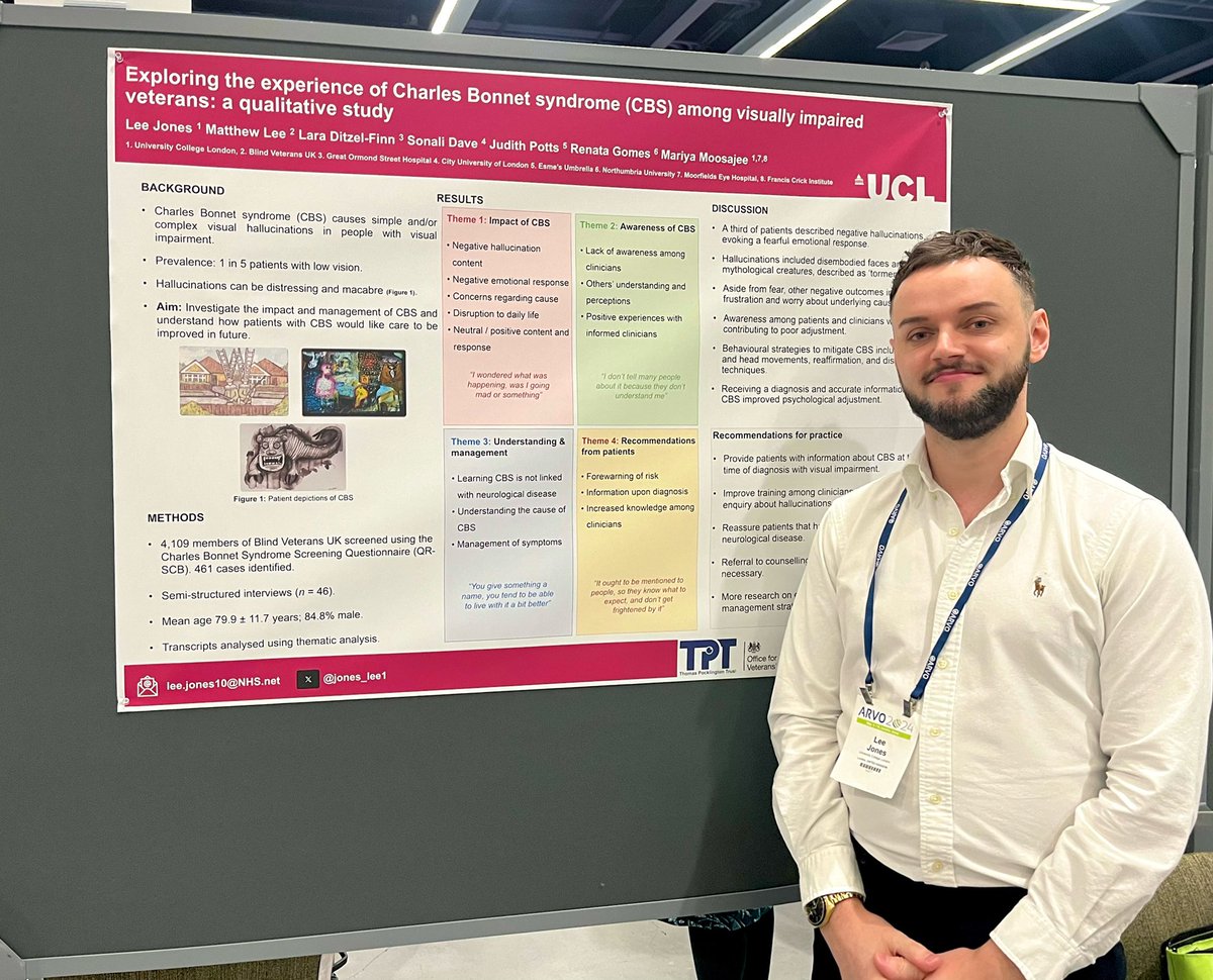 Thrilled to be presenting our work on Charles Bonnet syndrome at #ARVO2024! Great to see so much interest from clinicians and researchers alike. Lots more exciting research to come! <a href="/esmesumbrella/">Esme's Umbrella</a> <a href="/MariyaMoosajee/">Prof Mariya Moosajee</a> <a href="/PocklingtonHub/">Thomas Pocklington Trust</a>