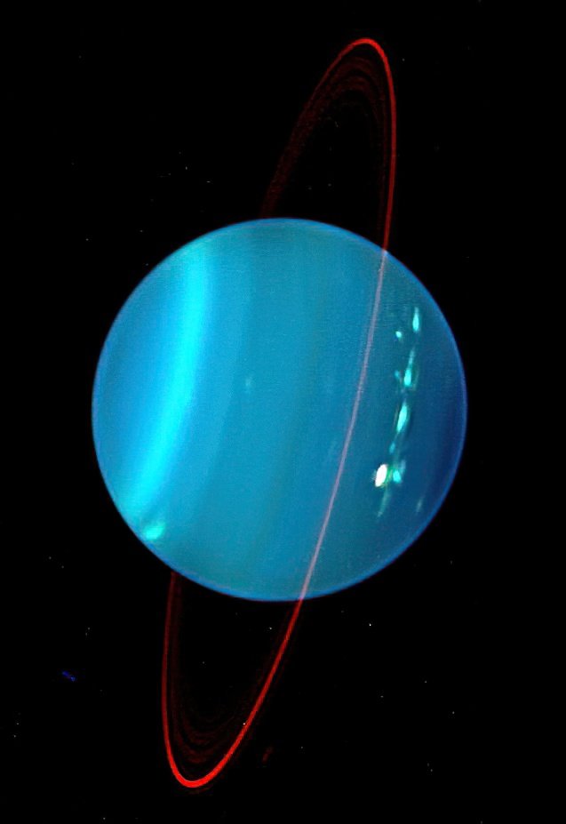The ice giant Uranus and its rings captured in infrared light by the 10-meter telescope at the Keck Observatory Image credit: Lawrence Sromovsky, (Univ. Wisconsin-Madison), Keck Observatory