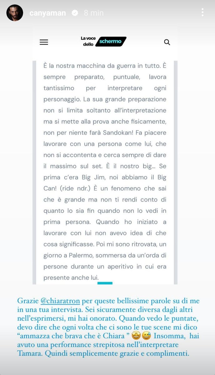 Le parole di Chiara Tron nella sua intervista...parole bellissime verso Can...altrettanto quelle di Can verso di lei...lui sempre un gentiluomo e molto grato #CanYaman #ViolaComeIlMare2 #ChiaraTron