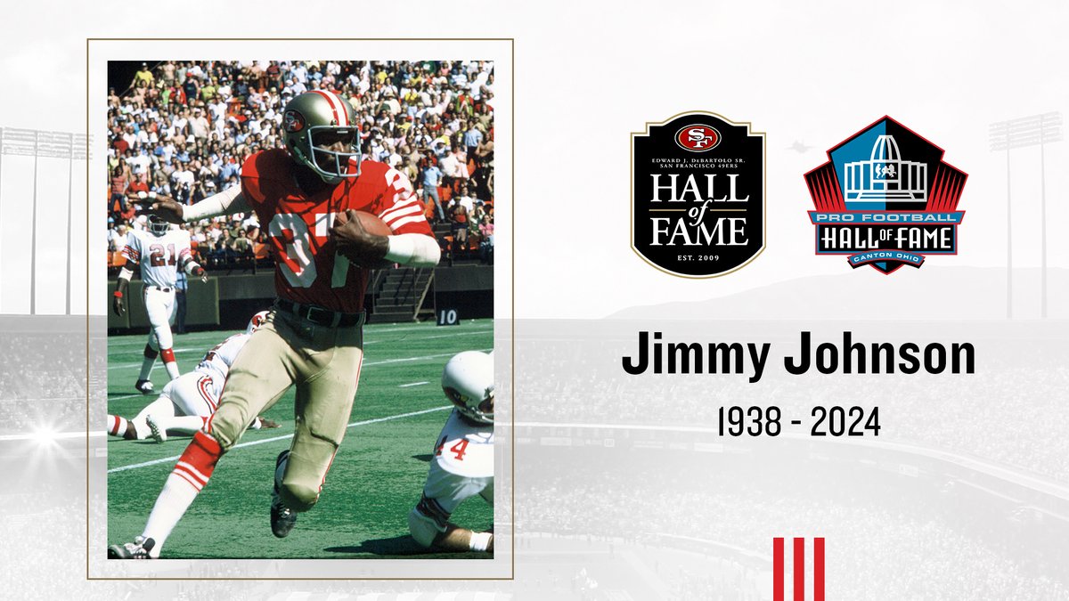 The 49ers are saddened to learn of the passing of Jimmy Johnson. 

Our organization sends its deepest condolences to his family and friends.