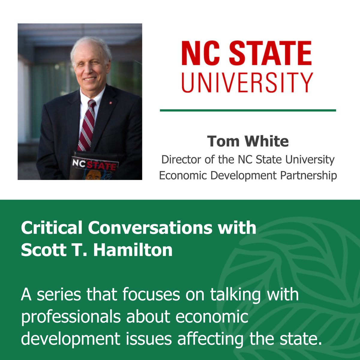 NC State University's Economic Development Partnership works across the state to attract new businesses and industries to North Carolina. Check out this Critical Conversation with its Director Tom White: goldenleaf.org/news/critical-…