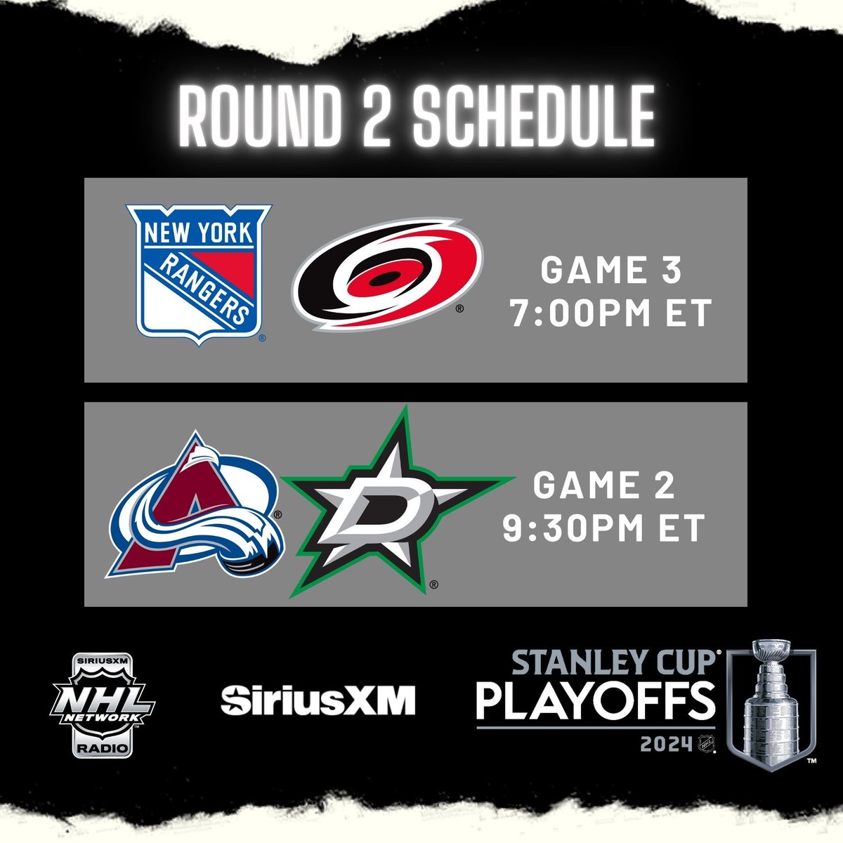 #StanleyCup Playoffs 𝐋𝐈𝐕𝐄 𝐨𝐧 @SiriusXMNHL DOUBLE-HEADER 𝐋𝐈𝐒𝐓𝐄𝐍 𝐋𝐈𝐕𝐄⬇️ SiriusXM.ca/NHLLive/