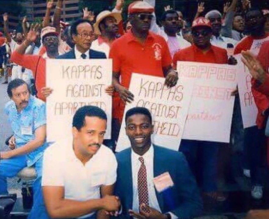 Throwback photo of brothers of Kappa Alpha Psi marching against the South African apartheid.