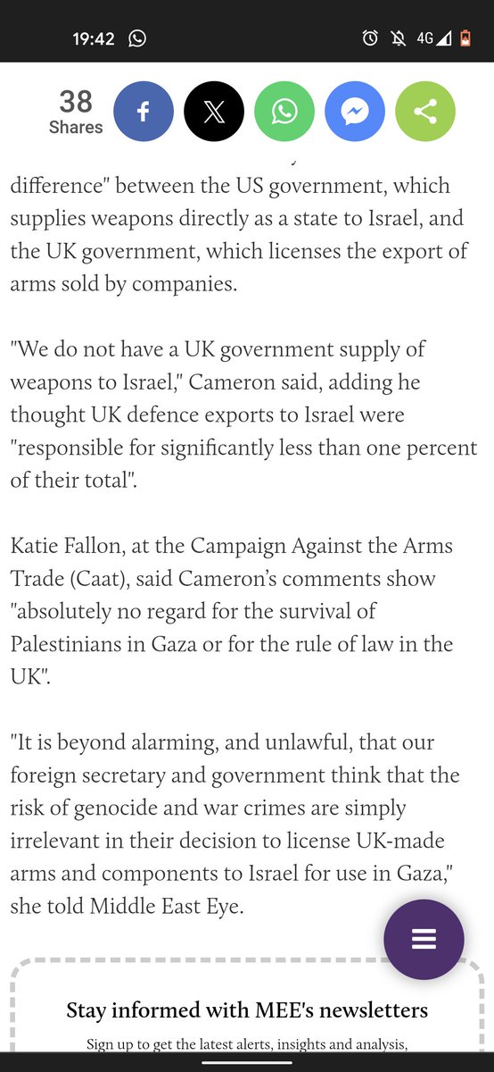 Those that manufacturer and license arms from the UK to the Israel should be aware that the govt now seems to be only interested in the quantity exported, not genocide or war crimes. If you haven't already: 1. Contact your union; 2. Seek legal advice. middleeasteye.net/news/war-gaza-…
