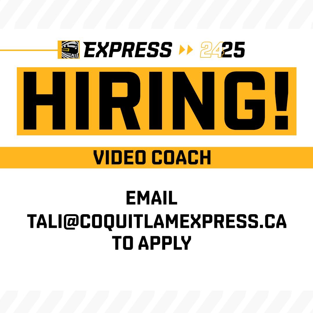 The Coquitlam Express / Coquitlam HC are hiring a Video Coach. If you’ve got a passion for hockey, analytics, stats and experience with video software like InStat, Steva or TPE and are interested in working in the BCHL and JPHL, send your resume to tali@coquitlamexpress.ca