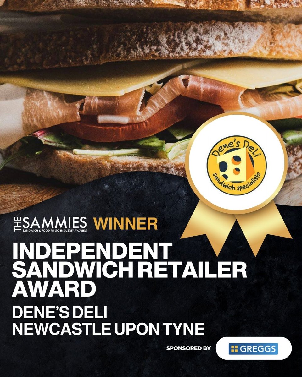 A huge congratulations to <a href="/denes_deli/">Denes Deli</a> who has won our 2024 Independent Sandwich Retailer award. Thank you Greggs for sponsoring this award at the Sammies! 🏆 🔗 thesammies.co.uk/index.php/awar…
#thesammies #thesammies2024 #sandwichawards #denesdeli #greggs