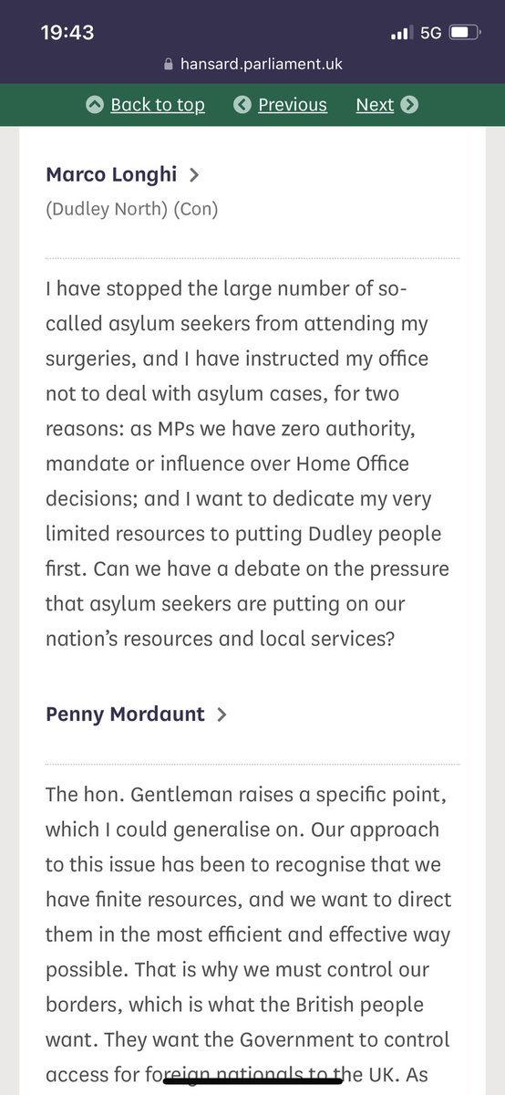 It’s really important that we call this out. This is, at best, grotesquely unfair and reprehensible from @marcolonghi4dn Another Tory politician demonising people seeking sanctuary. Asylum seekers in Dudley North, and everywhere else, are entitled to representation from an MP