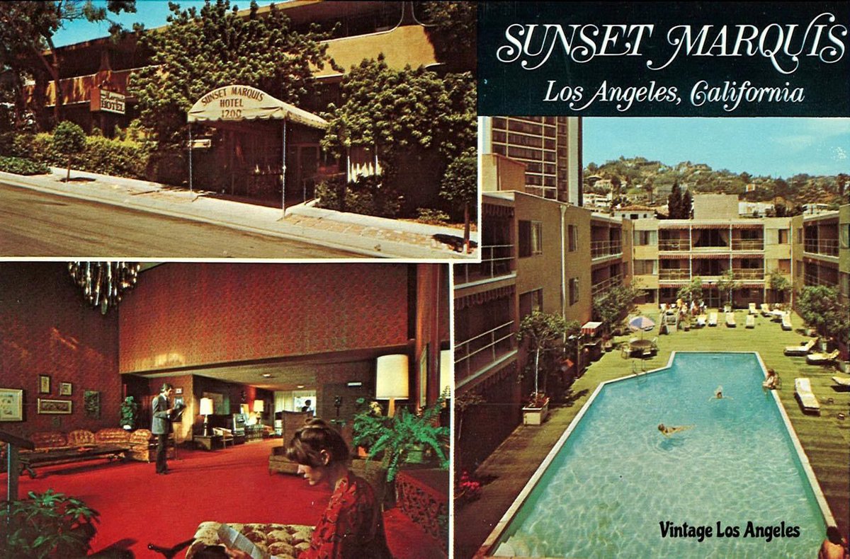 A rare postcard of the Sunset Marquis hotel back in the early 1970s. I'm guessing that Joe Mannix and Barnaby Jones are comparing notes in the coffee shop. Vintage Los Angeles archives