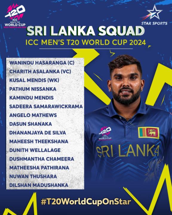 #T20WorldCup కు స్క్వాడ్ రిలీజ్ చేసిన Srilanka 🏏

మరి #WaninduHasaranga కెప్టెన్సీలో..
ఈ టీమ్ అదరగొట్టి 🇱🇰కు రెండవ 🏆 అందిస్తుందా?

చూడండి
ICC #T20WorldCup2024
జూన్ 2 నుంచి
మీ #StarSportsTelugu లో
#T20WorldCupOnStar