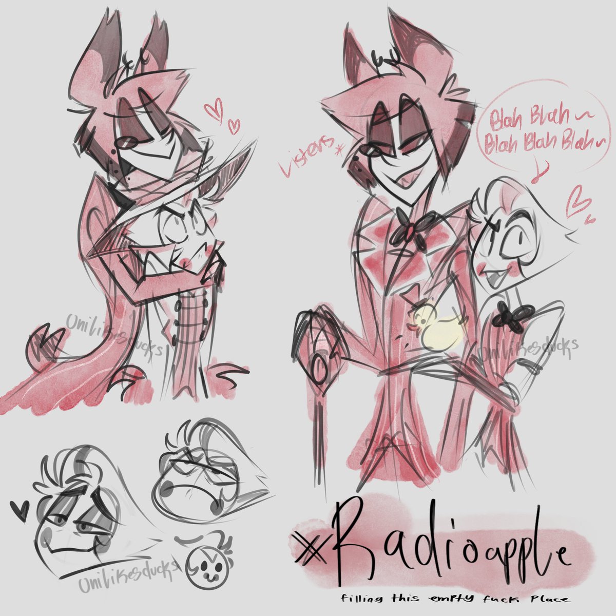 This app scares me shitless but uhh 🦌🍎 doodles with some random lucifer in the corner! (First post) #radioapple #HazbinHotelAlastor #HazbinHotelLucifer #HazbinHotel #doodles