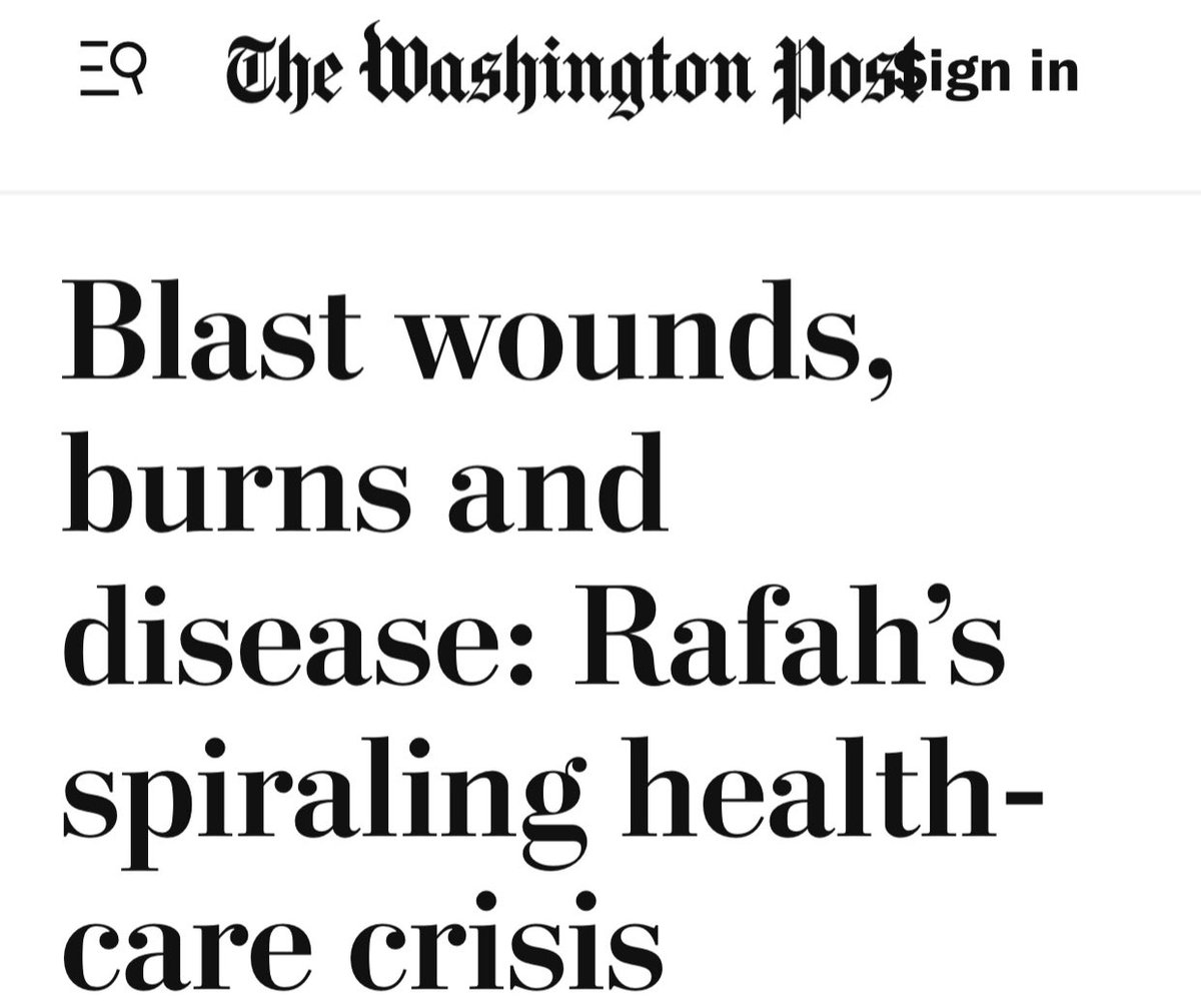 The washington post has written another haiku because they can’t say: “Israeli strikes wounded & burned thousands of Palestinians in Rafah & overwhelmed the already struggling health system due to its siege”