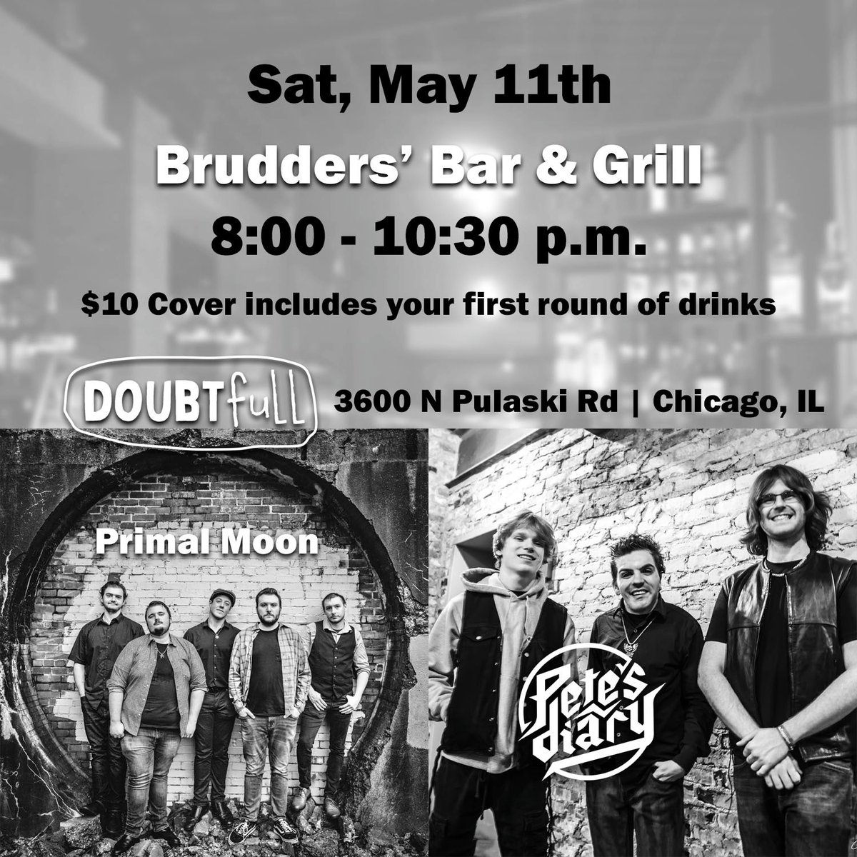 Rock with #PetesDiary and two other #chicagobands this Saturday at Brudders in Chicago 🤘🏻

$10 Door Cover includes your first round of drinks 🍻

@petedank 🎸
#livemusic #chicagorock #newrock #chicagomusicscene