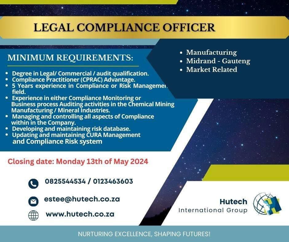 📍legal compliance officer vacancy