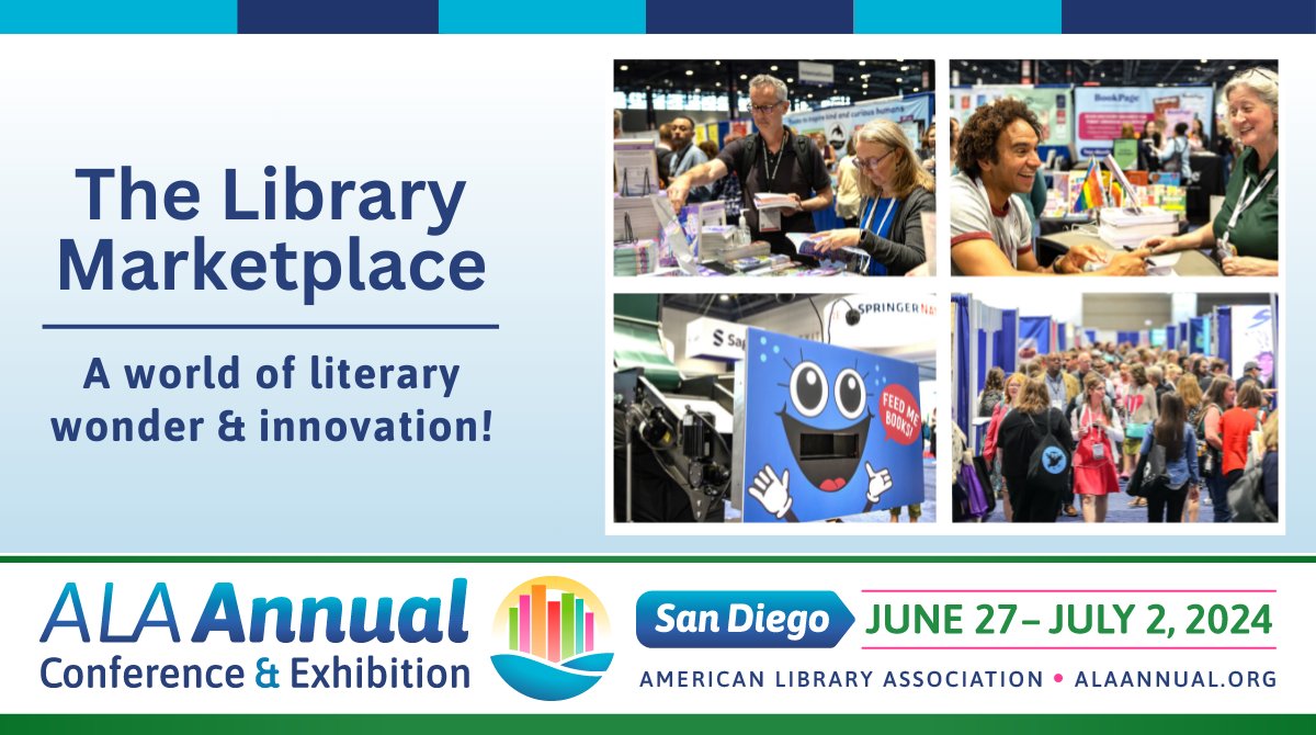 🌊 There's a tidal wave of excitement waiting for you at the #ALAAC24 Library Marketplace! Get ready to meet with exhibitors providing invaluable resources, pick up merch and ARCs, discover the new STEAM Pavilion, and much more. 🤗 Register Now! bit.ly/ALAAC24-Regist…