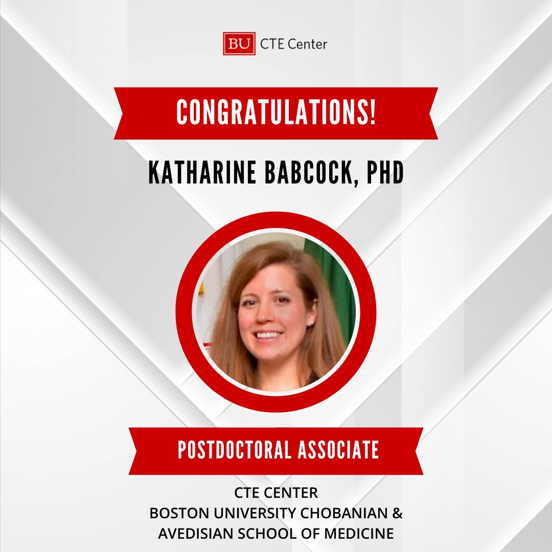 Congratulations to Katharine Babcock, PhD, on her recent promotion to Postdoctoral Associate at the BU CTE Center! You can learn more about Dr. Babcock at bit.ly/KatharineBabco… @kjbabcock9