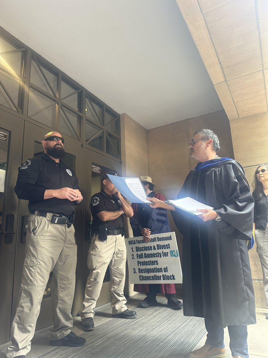 Campus security is blocking UCLA faculty from entering Murphy Hall to deliver a letter to Chancellor Gene Block. The security is also refusing to take the letter to deliver it inside.