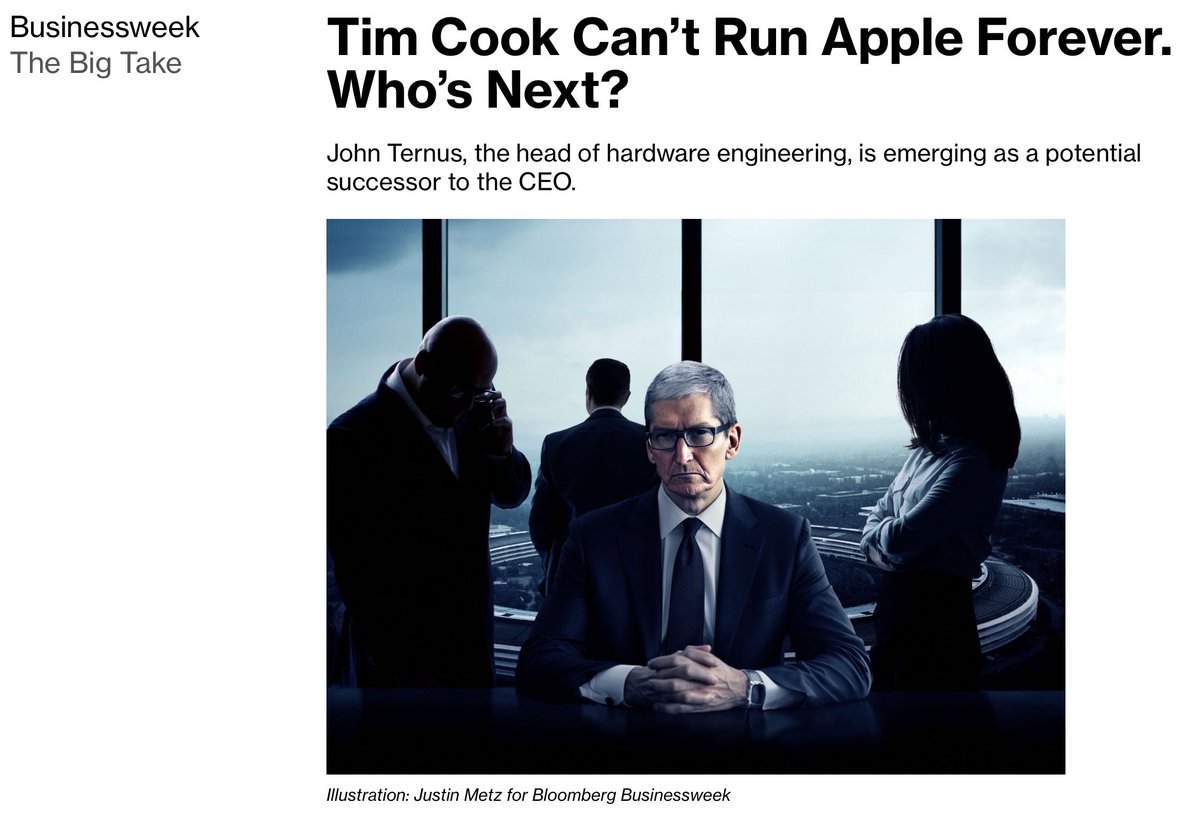 I have so many questions about this “illustration” Bloomberg ran with @markgurman’s story on Ternus succeeding Cook as CEO: Why is it photorealistic? Either run a real photograph or draw an illustration. This is downright misleading — if you don’t read the caption one would…