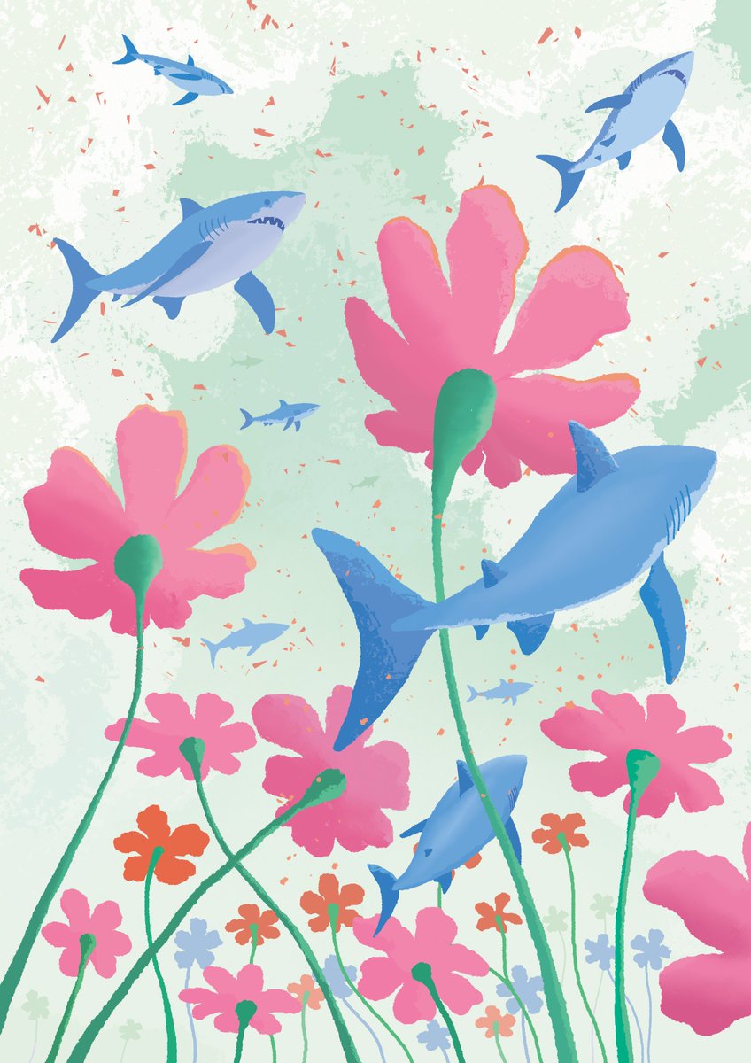 「Flower sharks  」|Jacek Matysiak 🦛 open for commissionsのイラスト
